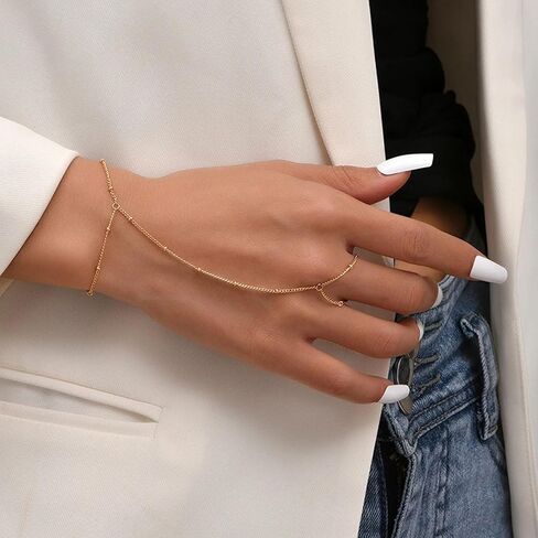 سوار سلسلة يدوية Dainty 14k الذهب الأساور للنساء إصبع سوار سوار اليد العصرية هدايا مجوهرات يدوية لذيذ in Saudi Arabia