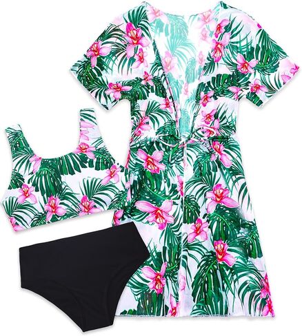 فتيات السباحة 3 قطعة نوبات الاستحمام بيكيني مجموعات ملابس السباحة مع الرباط UPF 50+ حماية من أشعة الشمس in Kuwait