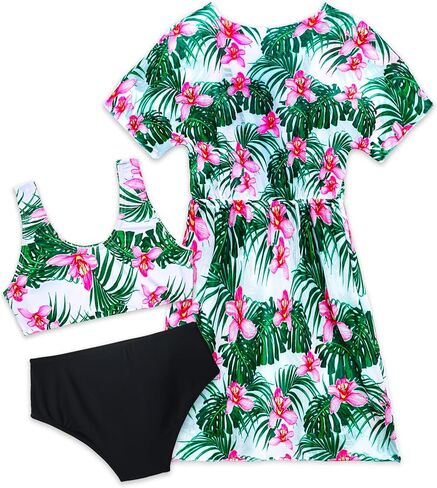 فتيات السباحة 3 قطعة نوبات الاستحمام بيكيني مجموعات ملابس السباحة مع الرباط UPF 50+ حماية من أشعة الشمس in Kuwait