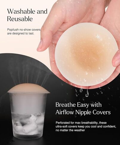 Popilush Nipple Covers for Women Sticky Bra Silicone Adhesive - Breathable Invisible Reusable for Wedding, Backless Dresses in Saudi Arabia