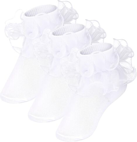 Girls Ruffle Socks Toddler Ruffle Socks Baby Kids Double Layers Lace Dress Sock Cotton Fluffy Dance Sock in Saudi Arabia