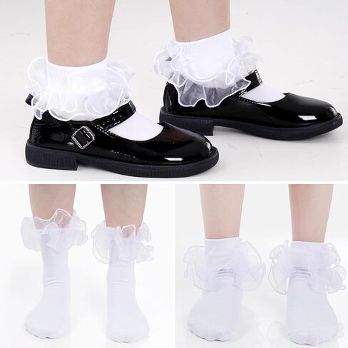 Girls Ruffle Socks Toddler Ruffle Socks Baby Kids Double Layers Lace Dress Sock Cotton Fluffy Dance Sock in Saudi Arabia