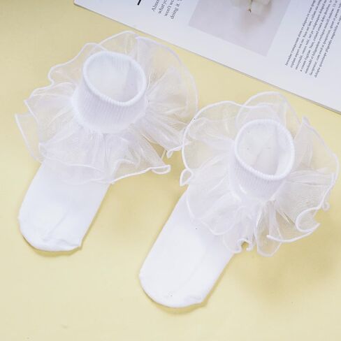Girls Ruffle Socks Toddler Ruffle Socks Baby Kids Double Layers Lace Dress Sock Cotton Fluffy Dance Sock in Saudi Arabia
