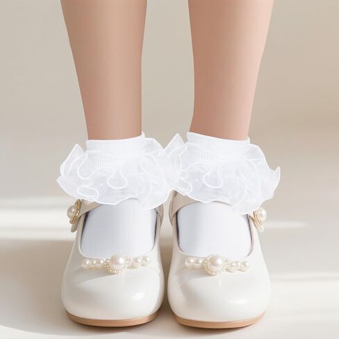 Girls Ruffle Socks Toddler Ruffle Socks Baby Kids Double Layers Lace Dress Sock Cotton Fluffy Dance Sock in Saudi Arabia