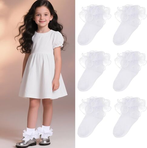 Girls Ruffle Socks Toddler Ruffle Socks Baby Kids Double Layers Lace Dress Sock Cotton Fluffy Dance Sock in Saudi Arabia