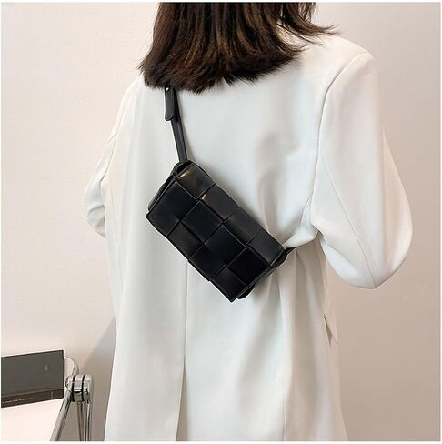 Fanny Pack with Convertible Crossbody Shoulder Bag for Women, Woven Cassette-Style Handbag Purse with Adjustable Belt (Black) in Saudi Arabia