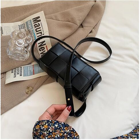Fanny Pack with Convertible Crossbody Shoulder Bag for Women, Woven Cassette-Style Handbag Purse with Adjustable Belt (Black) in Saudi Arabia