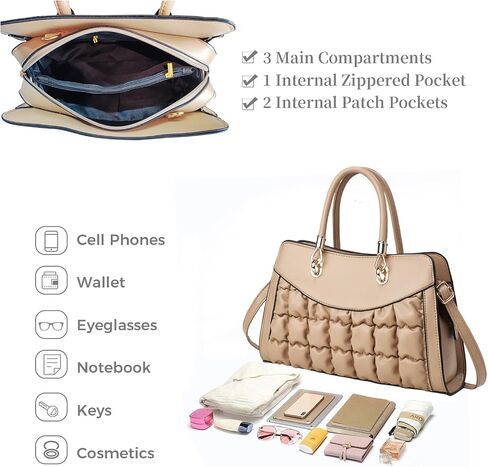 I IHAYNER Quilted Puffy Purses and Handbags for Women Top Handle Satchel Shoulder Bags with Compartments in Saudi Arabia