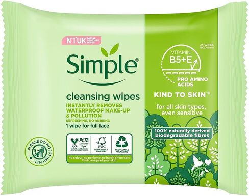 Simple Kind to Skin Facial Wipes, Cleansing 25 ct, Twin Pack in Kuwait