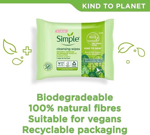 Simple Kind to Skin Facial Wipes, Cleansing 25 ct, Twin Pack in Kuwait