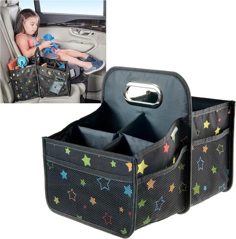 High Road Car Car Caddy Organizer مع حاملي الكأس - منظم السيارات المتوسطة للأطفال أو منظم مقعد الركاب للسائقين - صندوق تخزين السيارات المحمول مع مقبض حمل سهل (Starry Night) in Kuwait
