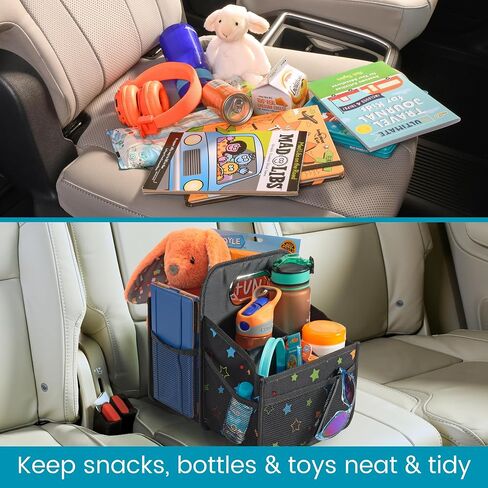 High Road Car Car Caddy Organizer مع حاملي الكأس - منظم السيارات المتوسطة للأطفال أو منظم مقعد الركاب للسائقين - صندوق تخزين السيارات المحمول مع مقبض حمل سهل (Starry Night) in Kuwait