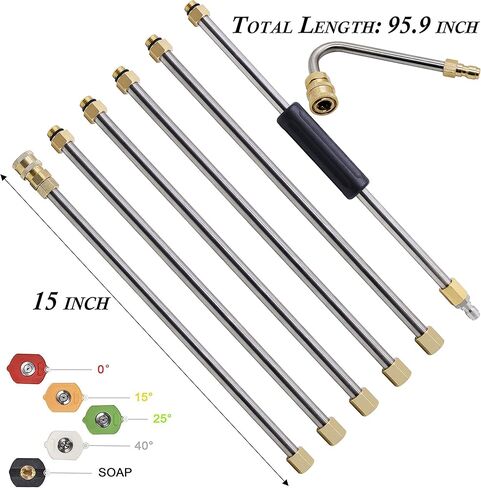 مجموعة عصا تمديد غسالة الضغط توينكل ستار، رمح بديل بطول 8.5 قدم مع 6 رؤوس فوهة، 4000 رطل لكل بوصة مربعة in Kuwait