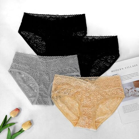 Womens Sexy Lace Bikini Panties Comfortable Soft Low Waist Hipster Briefs Undies 4 Pack in Saudi Arabia