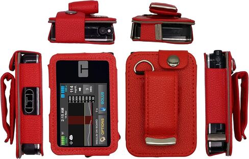Fitted Leather Case with Rotating Belt Clip + Screen Protector for Tandem Insulin Pump Tandem t:Slim X2 (Black) in Saudi Arabia