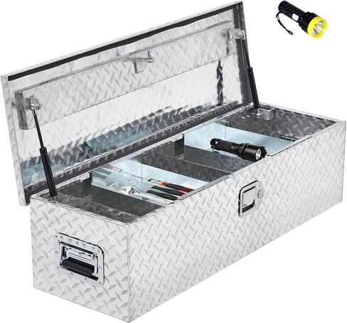 39 Inch Heavy Duty Aluminum Truck Bed Tool Box with Sliding Shelf, Diamond Plate, Side Handle, Lock & Keys – Waterproof Storage Organizer for Pickup Trucks, RVs, Trailers, and Equipment Storage Silver in Saudi Arabia