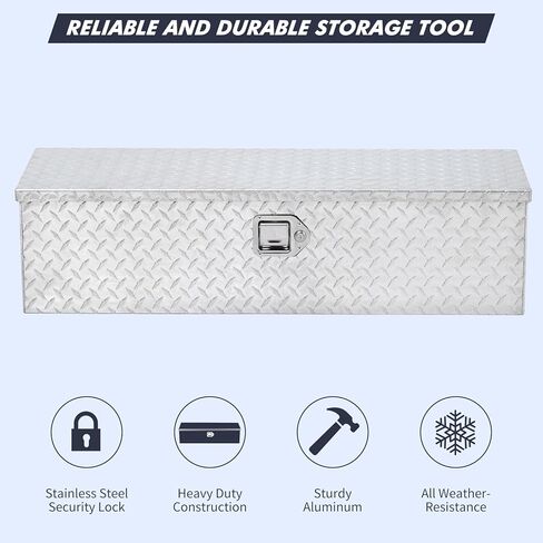 39 Inch Heavy Duty Aluminum Truck Bed Tool Box with Sliding Shelf, Diamond Plate, Side Handle, Lock & Keys – Waterproof Storage Organizer for Pickup Trucks, RVs, Trailers, and Equipment Storage Silver in Saudi Arabia