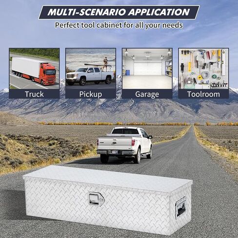 39 Inch Heavy Duty Aluminum Truck Bed Tool Box with Sliding Shelf, Diamond Plate, Side Handle, Lock & Keys – Waterproof Storage Organizer for Pickup Trucks, RVs, Trailers, and Equipment Storage Silver in Saudi Arabia