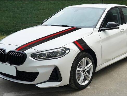 Sunjika Universal Car Hood Stripe Stripe Screpic Decal Vinyl Body Racing Hoods Hoods Wumper Decoration Decals Car Hood Scal Long Stripes Racing Assing (Gloss Black Red) in Kuwait