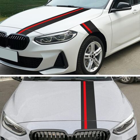 Sunjika Universal Car Hood Stripe Stripe Screpic Decal Vinyl Body Racing Hoods Hoods Wumper Decoration Decals Car Hood Scal Long Stripes Racing Assing (Gloss Black Red) in Kuwait