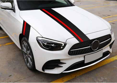 Sunjika Universal Car Hood Stripe Stripe Screpic Decal Vinyl Body Racing Hoods Hoods Wumper Decoration Decals Car Hood Scal Long Stripes Racing Assing (Gloss Black Red) in Kuwait