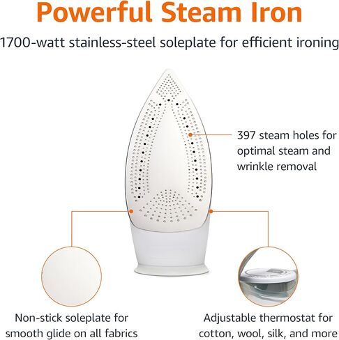 Amazon Basics Ceramic Soleplate Steam Iron, 1700-Watt, Gray, 11 Inch in Kuwait