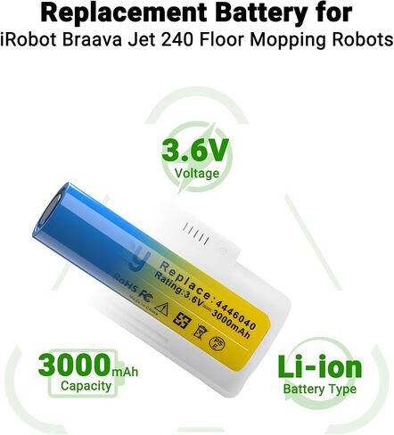 Joiry Li-ion Battery 3.6V 3Ah for iRobot Braava Jet 240 Floor Mopping Robots Lithium Cell (White) in Kuwait