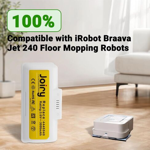 Joiry Li-ion Battery 3.6V 3Ah for iRobot Braava Jet 240 Floor Mopping Robots Lithium Cell (White) in Kuwait