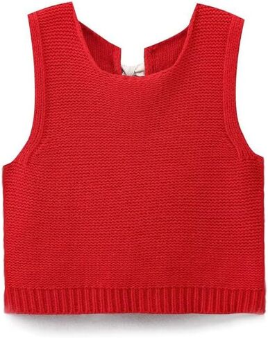 Women Cute Crew Neck Bow Tie Back Sweater Vest Solid Sleeveless Open Back Crop Knitted Tank Top Fall Streetwear in Saudi Arabia