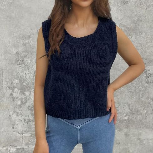 Women Cute Crew Neck Bow Tie Back Sweater Vest Solid Sleeveless Open Back Crop Knitted Tank Top Fall Streetwear in Saudi Arabia