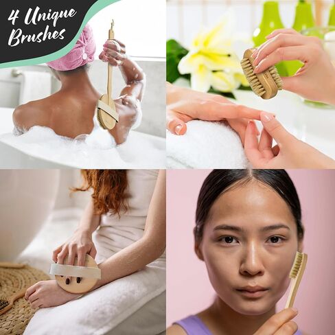 Nevlers Natural Boar Bristle Body Brush Set with Detachable Cellulite Massage Brush and Long Wooden Handle for Dry Brushing Perfect Kit to Exfoliate and Get Rid of Cellulite in Kuwait