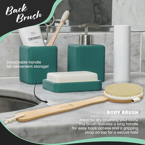 Nevlers Natural Boar Bristle Body Brush Set with Detachable Cellulite Massage Brush and Long Wooden Handle for Dry Brushing Perfect Kit to Exfoliate and Get Rid of Cellulite in Kuwait