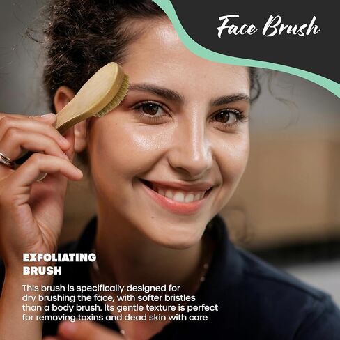 Nevlers Natural Boar Bristle Body Brush Set with Detachable Cellulite Massage Brush and Long Wooden Handle for Dry Brushing Perfect Kit to Exfoliate and Get Rid of Cellulite in Kuwait