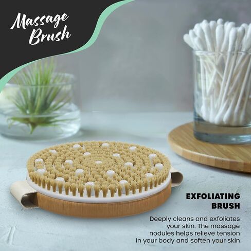 Nevlers Natural Boar Bristle Body Brush Set with Detachable Cellulite Massage Brush and Long Wooden Handle for Dry Brushing Perfect Kit to Exfoliate and Get Rid of Cellulite in Kuwait