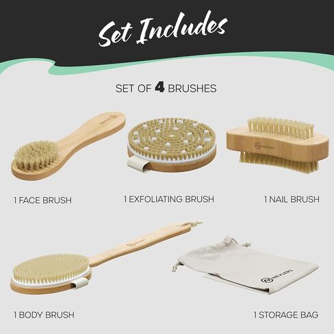 Nevlers Natural Boar Bristle Body Brush Set with Detachable Cellulite Massage Brush and Long Wooden Handle for Dry Brushing Perfect Kit to Exfoliate and Get Rid of Cellulite in Kuwait