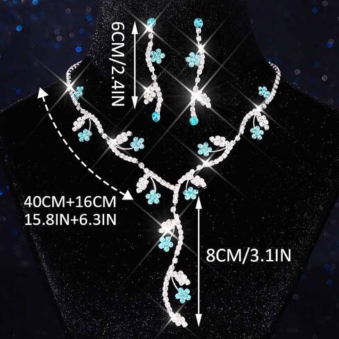 Unicra Rhinestone Bridal Wedding Jewelry Set Silver Necklace Earrings Sets Flower Formal Prom Costume Jewelry Sets for Women and Brides in Saudi Arabia
