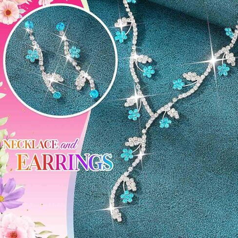 Unicra Rhinestone Bridal Wedding Jewelry Set Silver Necklace Earrings Sets Flower Formal Prom Costume Jewelry Sets for Women and Brides in Saudi Arabia