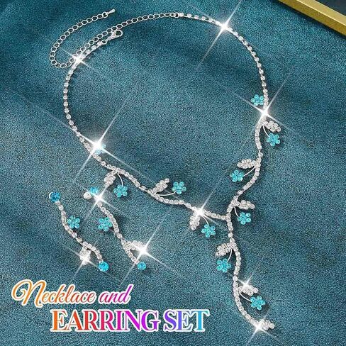 Unicra Rhinestone Bridal Wedding Jewelry Set Silver Necklace Earrings Sets Flower Formal Prom Costume Jewelry Sets for Women and Brides in Saudi Arabia