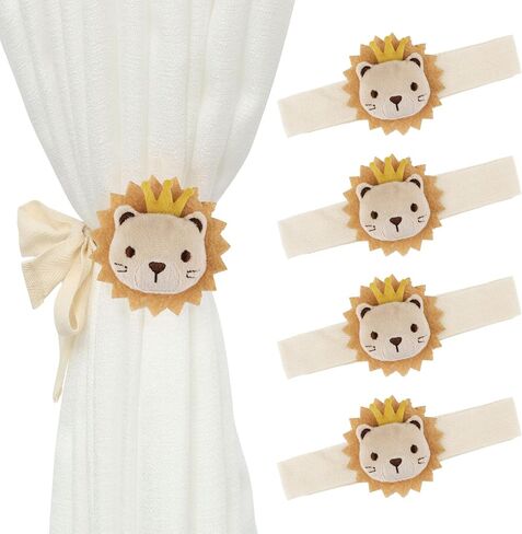 Cute Cartoon Animal Curtain Tiebacks, 4Pcs Drape Rope Holdbacks with Embroidered Lion Decor Cotton Nursery Curtain Ties for Baby Kid Room (Golden Lion) in Saudi Arabia