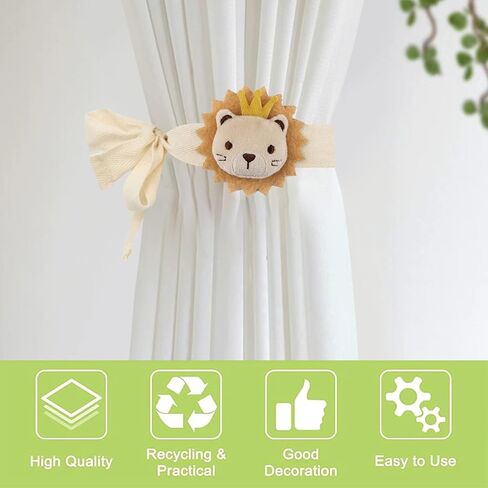 Cute Cartoon Animal Curtain Tiebacks, 4Pcs Drape Rope Holdbacks with Embroidered Lion Decor Cotton Nursery Curtain Ties for Baby Kid Room (Golden Lion) in Saudi Arabia