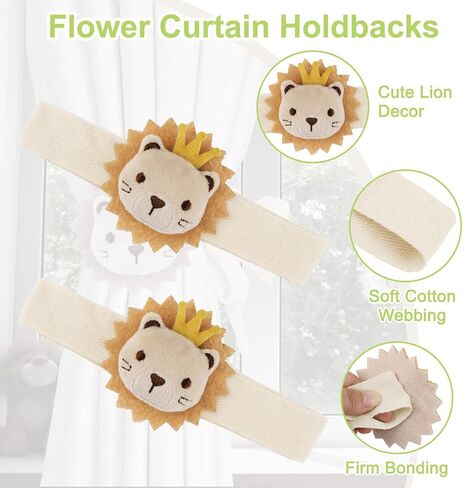 Cute Cartoon Animal Curtain Tiebacks, 4Pcs Drape Rope Holdbacks with Embroidered Lion Decor Cotton Nursery Curtain Ties for Baby Kid Room (Golden Lion) in Saudi Arabia