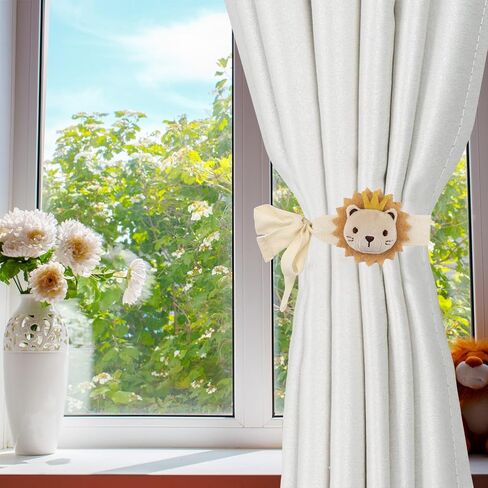 Cute Cartoon Animal Curtain Tiebacks, 4Pcs Drape Rope Holdbacks with Embroidered Lion Decor Cotton Nursery Curtain Ties for Baby Kid Room (Golden Lion) in Saudi Arabia