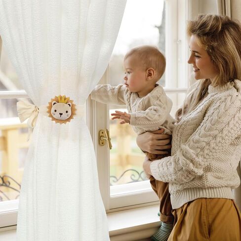 Cute Cartoon Animal Curtain Tiebacks, 4Pcs Drape Rope Holdbacks with Embroidered Lion Decor Cotton Nursery Curtain Ties for Baby Kid Room (Golden Lion) in Saudi Arabia