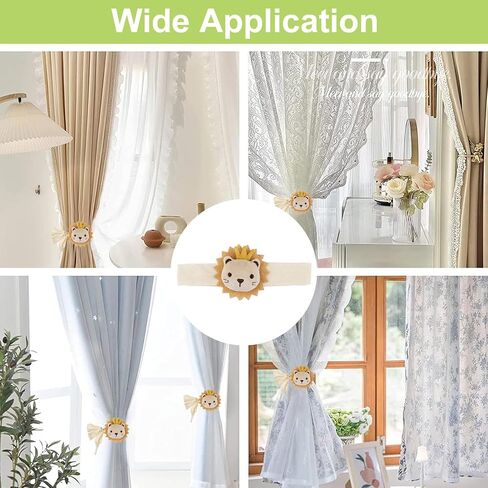 Cute Cartoon Animal Curtain Tiebacks, 4Pcs Drape Rope Holdbacks with Embroidered Lion Decor Cotton Nursery Curtain Ties for Baby Kid Room (Golden Lion) in Saudi Arabia