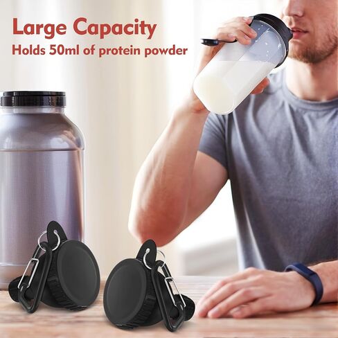 2Pack Portable Protein Powder Travel Container to Go, Protein Powder Funnel with Carabiner & Reinforced Caps, Water Bottle Container for Powders Mixes, PreWorkout/Supplement Funnels (50ml_Black) in Kuwait