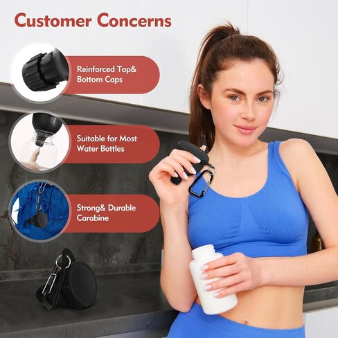 2Pack Portable Protein Powder Travel Container to Go, Protein Powder Funnel with Carabiner & Reinforced Caps, Water Bottle Container for Powders Mixes, PreWorkout/Supplement Funnels (50ml_Black) in Kuwait