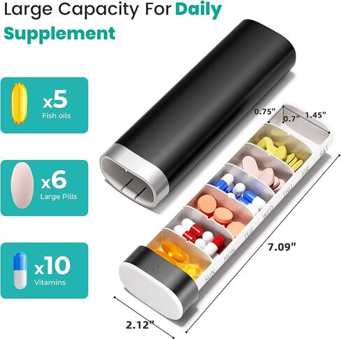 Daviky 7 Day Pill Organizer, Travel Pill Box with One-Handed Opening Design, Large-Capacity Vitamin Case, Portable Drawer Medication Organizer for Once-a-Day Vitamins, Pills, and Supplements (Pink) in Kuwait