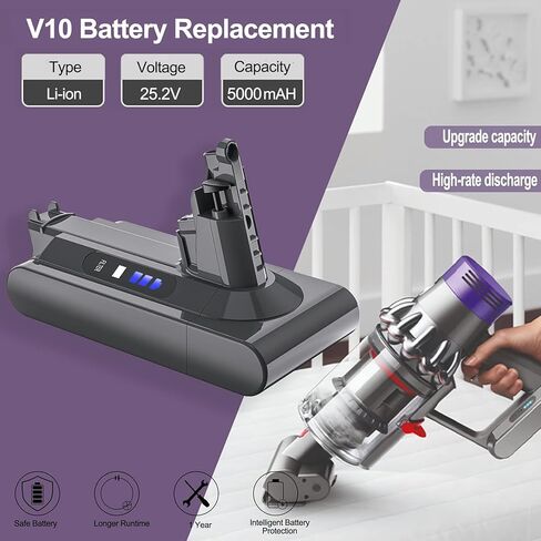 LONGFIT V10 Battery 25.2V 4.0Ah for Dyson, V10 Battery Replacement Pack Li-ion for Dyson Cyclone V10 Animal V10 Absolute SV12 V10 Fluffy V10 Motorhead Stick Vacuums in Saudi Arabia