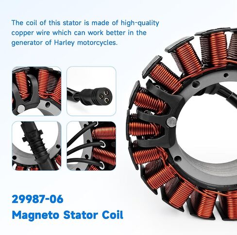 29987-06 Magneto Stator Coil Fits Harley Davidson Electra Glide|Road Glide|Road King|Street Glide|Tri Glide|Ultra Limited 2006-2016 50 Amp 3 Phase, OEM Replaces 29987-06A, 29987-06B, 29987-06D in Saudi Arabia