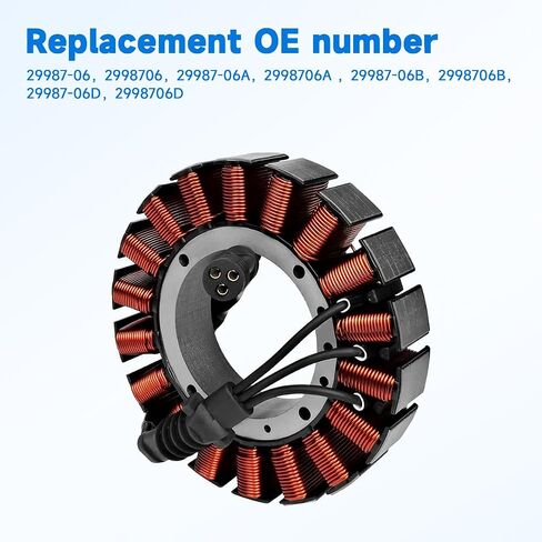 29987-06 Magneto Stator Coil Fits Harley Davidson Electra Glide|Road Glide|Road King|Street Glide|Tri Glide|Ultra Limited 2006-2016 50 Amp 3 Phase, OEM Replaces 29987-06A, 29987-06B, 29987-06D in Saudi Arabia
